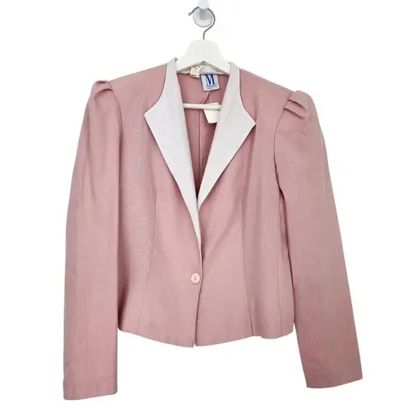Vintage M Company Pink Blazer One Button Fold Over Collar Should Pad Suit Coat S - Picture 1 of 11